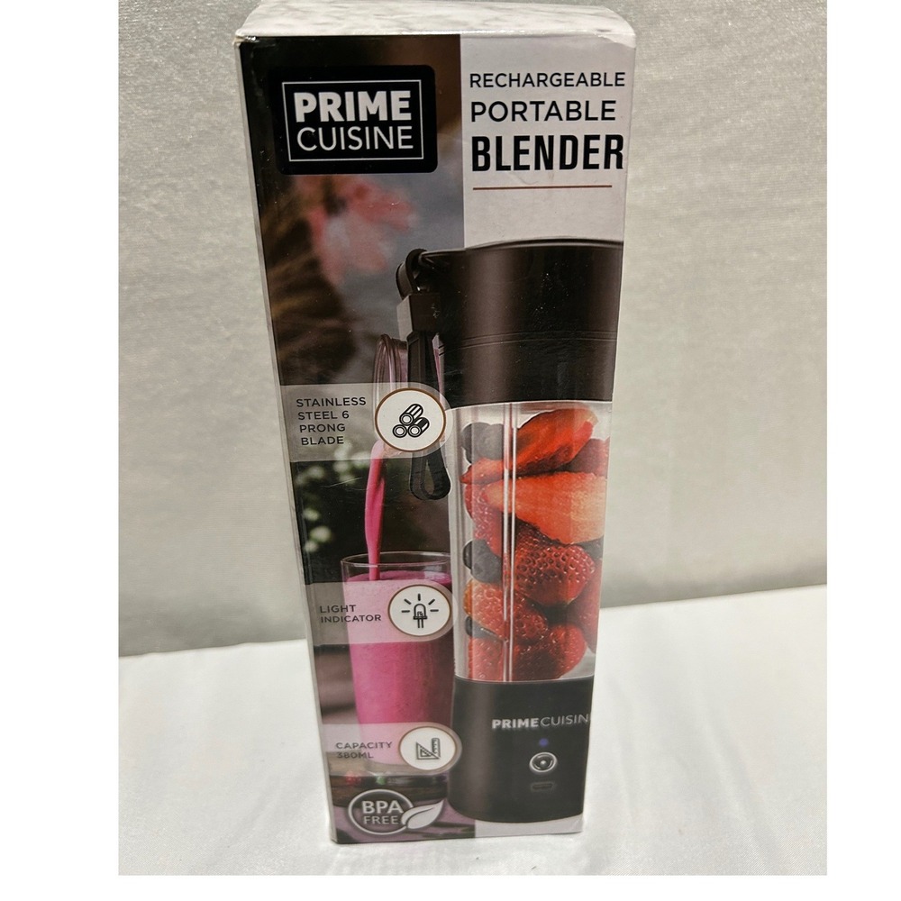 Prime Cuisine Portable Blender Unisex 380mL Black Rechargeable USB 6-Prong Blade